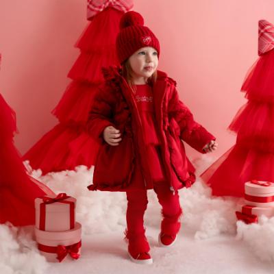 Picture of PRE ORDER Little A Baby Girls Little Bows Kaia Heart Embroidery Puff Hooded Jacket - Vibrant Red