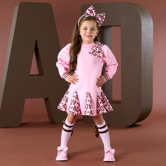 Picture of PRE ORDER A Dee Initial Icon Maisie Initial Print Bow Dress - Pink Fairy