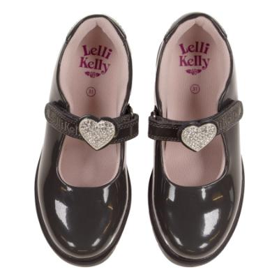 Picture of Lelli Kelly Zoey With Detachable Heart School Shoe Chunky Sole - Grey Patent