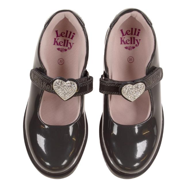 Picture of Lelli Kelly Zoey With Detachable Heart School Shoe Chunky Sole - Grey Patent