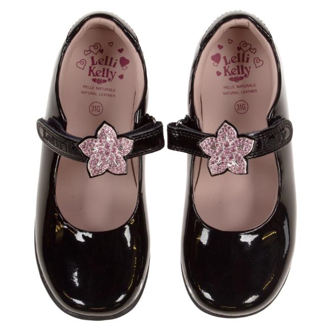 Picture of Lelli Kelly Daisy 2 With Detachable Lotus Trim School Shoe G Fitting - Black Patent