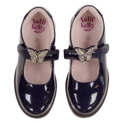 Picture of Lelli Kelly Delilah 3 With Detachable Butterfly School Shoe Chunky Sole - Navy Blue Patent