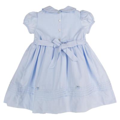 Picture of Sarah Louise Girls Smocked Bodice Puff Sleeve Dress - Pale Blue