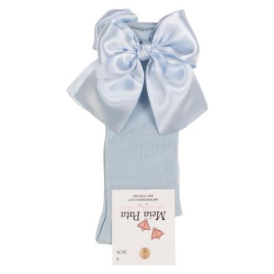 Picture of Meia Pata Extra Large Satin Bow Knee Socks - Baby Blue
