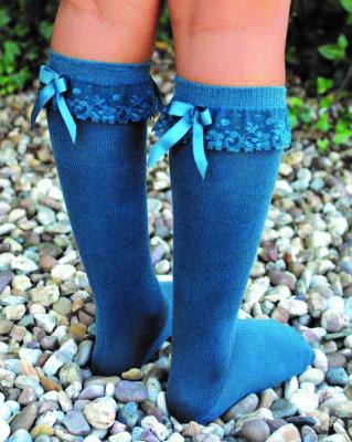 Picture of Meia Pata Knee Socks With Lace & Satin Bow - Grey