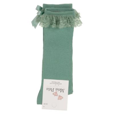 Picture of Meia Pata Knee Socks With Lace & Satin Bow - Dry Green