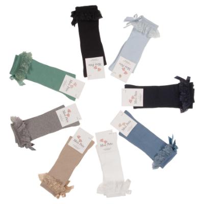 Picture of Meia Pata Knee Socks With Lace & Satin Bow - White