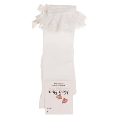 Picture of Meia Pata Knee Socks With Lace & Satin Bow - White