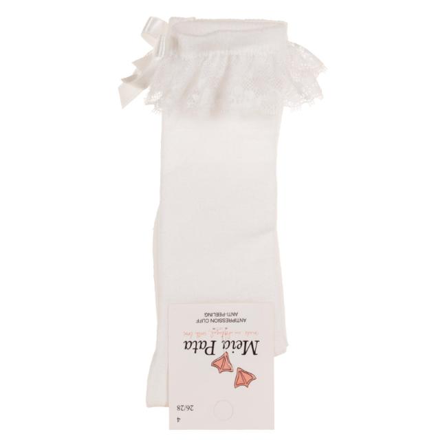 Picture of Meia Pata Knee Socks With Lace & Satin Bow - White