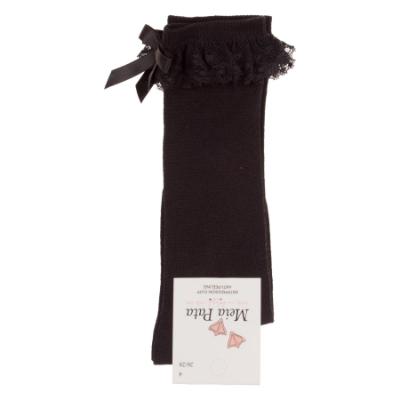Picture of Meia Pata Knee Socks With Lace & Satin Bow - Black