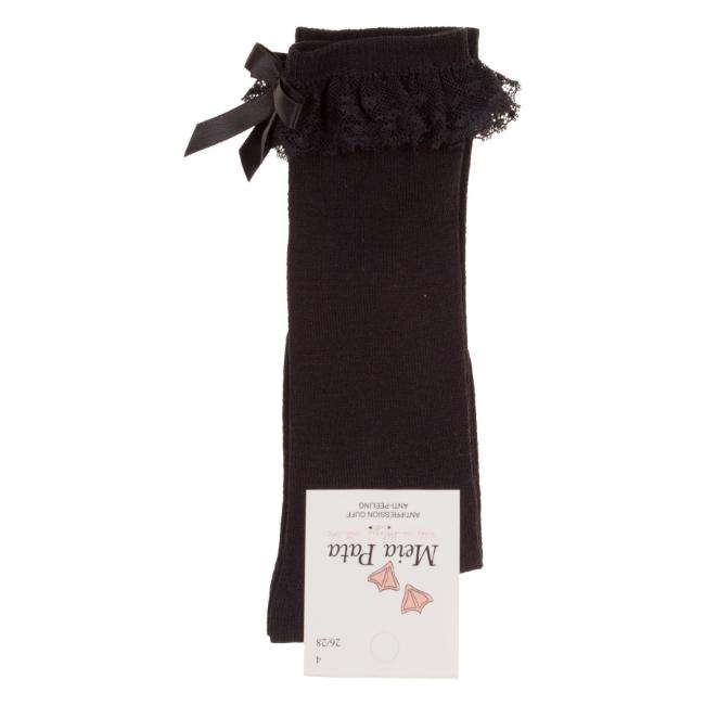 Picture of Meia Pata Knee Socks With Lace & Satin Bow - Black