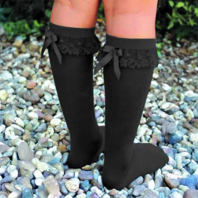 Picture of Meia Pata Knee Socks With Lace & Satin Bow - Black