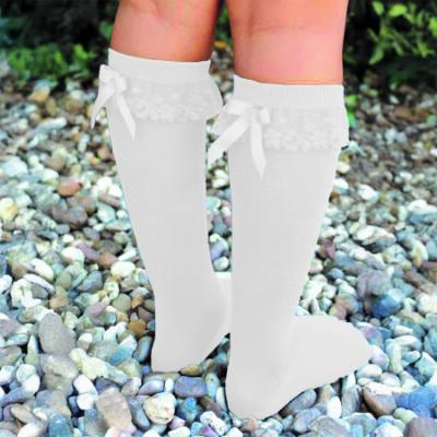 Picture of Meia Pata Knee Socks With Lace & Satin Bow - White