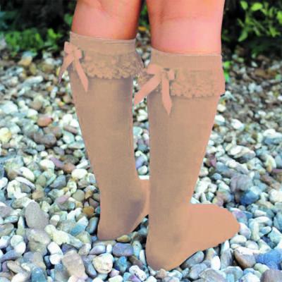 Picture of Meia Pata Knee Socks With Lace & Satin Bow - Beige