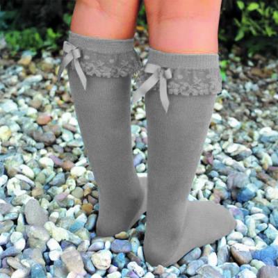 Picture of Meia Pata Knee Socks With Lace & Satin Bow - Grey