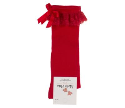 Picture of Meia Pata Knee Socks With Lace & Satin Bow - Red