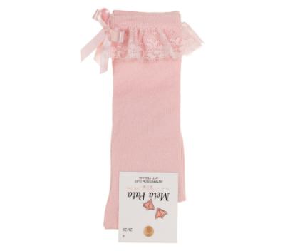 Picture of Meia Pata Knee Socks With Lace & Satin Bow - Baby Pink