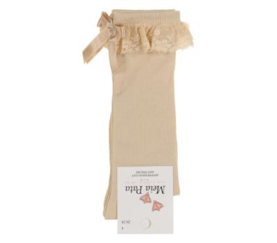 Picture of Meia Pata Knee Socks With Lace & Satin Bow - Champagne