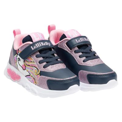 Picture of Lelli Kelly Christina Unicorn Easy On Light Up Trainer - Navy Blue Pink