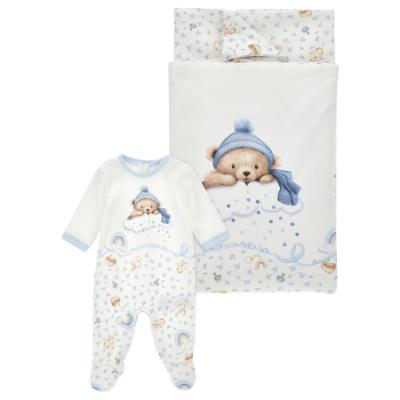 Picture of PRE ORDER Monnalisa Bebe Boys Bear 2 Piece Blanket Set  - Blue