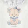 Picture of PRE ORDER Monnalisa Bebe Girls Bear & Hearts Ruffle Babygrow With Hat & Bib Set X 3 - Blue