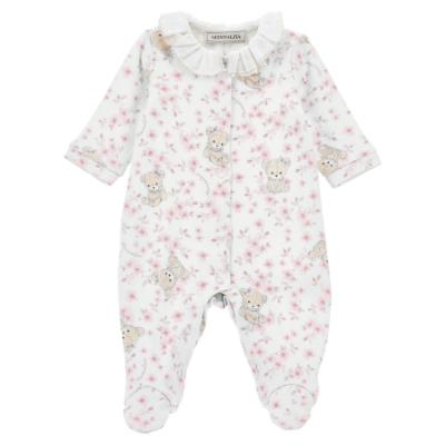 Picture of PRE ORDER Monnalisa Bebe Girls Bear & Floral Ruffle Babygrow - Pink