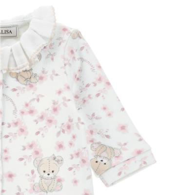 Picture of PRE ORDER Monnalisa Bebe Girls Bear & Floral Ruffle Babygrow - Pink