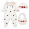 Picture of PRE ORDER Monnalisa Bebe Girls Rosebud & Lace Ruffle Babygrow With Hat & Bib Set X 3 - Ivory Red