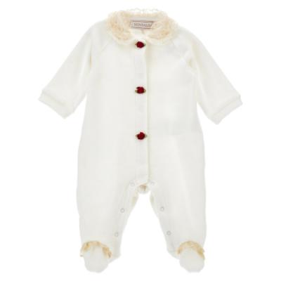 Picture of PRE ORDER Monnalisa Bebe Girls Rosebud & Lace Collar Babygrow - Ivory Red