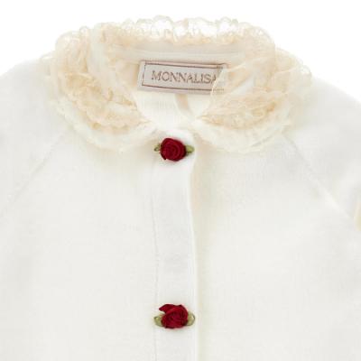 Picture of PRE ORDER Monnalisa Bebe Girls Rosebud & Lace Collar Babygrow - Ivory Red