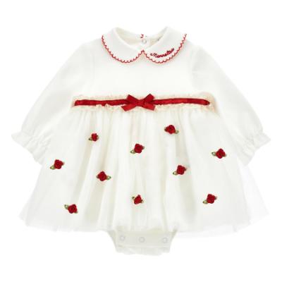 Picture of PRE ORDER Monnalisa Bebe Girls Rosebud Skirted Romper - Ivory Red