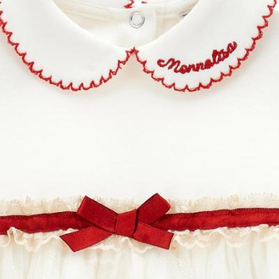 Picture of PRE ORDER Monnalisa Bebe Girls Rosebud Skirted Romper - Ivory Red