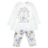 Picture of PRE ORDER Monnalisa Bebe Girls Bear House Top & Leggings Set X 2 - Ivory Blue