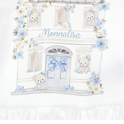 Picture of PRE ORDER Monnalisa Bebe Girls Bear House Top & Leggings Set X 2 - Ivory Blue