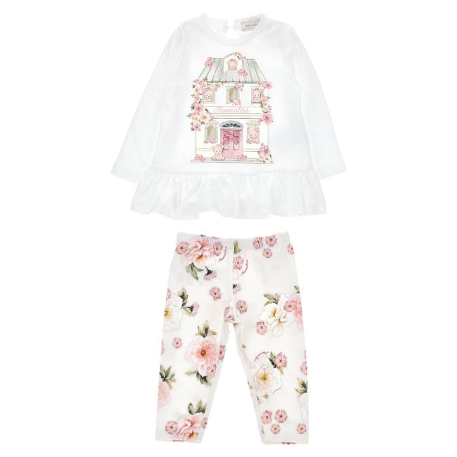 Picture of Monnalisa Bebe Girls Bear House Top & Leggings Set X 2 - Ivory Pink