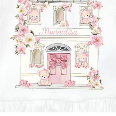 Picture of PRE ORDER Monnalisa Bebe Girls Bear House Top & Leggings Set X 2 - Ivory Pink