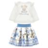Picture of PRE ORDER Monnalisa Bebe Girls Bear Ruffle Top & Skirt Set X 2 - Ivory Blue