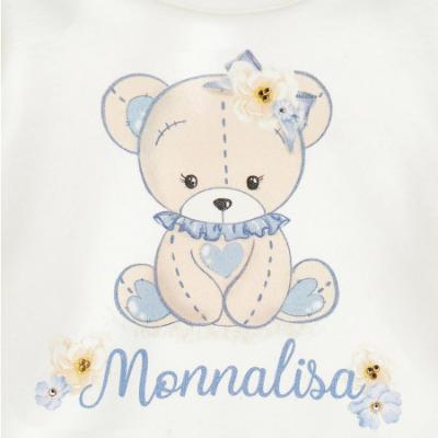 Picture of PRE ORDER Monnalisa Bebe Girls Bear Ruffle Top & Skirt Set X 2 - Ivory Blue