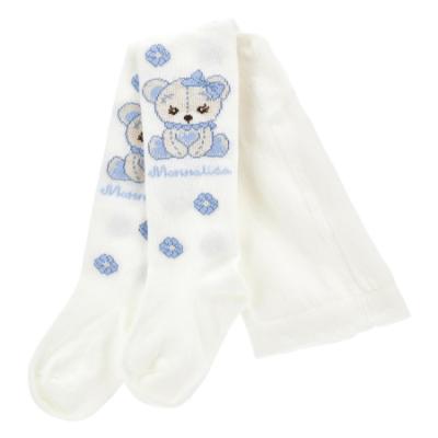 Picture of PRE ORDER Monnalisa Bebe Girls Bear Tights - Ivory Blue