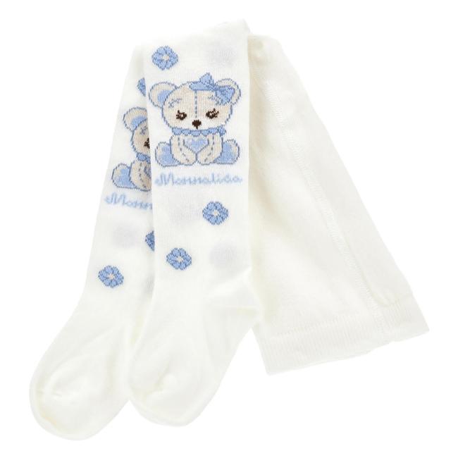 Picture of PRE ORDER Monnalisa Bebe Girls Bear Tights - Ivory Blue