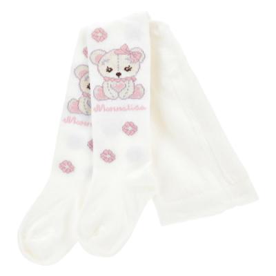 Picture of PRE ORDER Monnalisa Bebe Girls Bear Tights - Ivory Pink