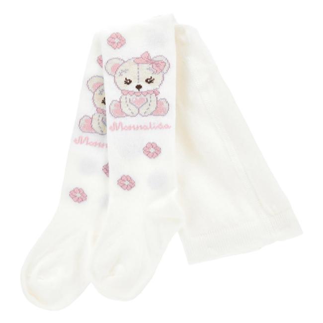 Picture of PRE ORDER Monnalisa Bebe Girls Bear Tights - Ivory Pink
