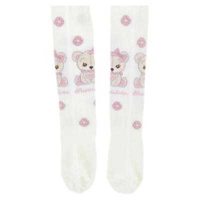 Picture of PRE ORDER Monnalisa Bebe Girls Bear Tights - Ivory Pink