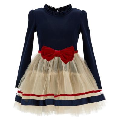 Picture of PRE ORDER Monnalisa Girls Dolce Vita Dress - Navy Beige Red