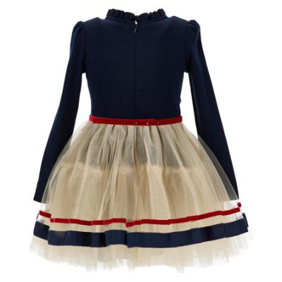 Picture of PRE ORDER Monnalisa Girls Dolce Vita Dress - Navy Beige Red
