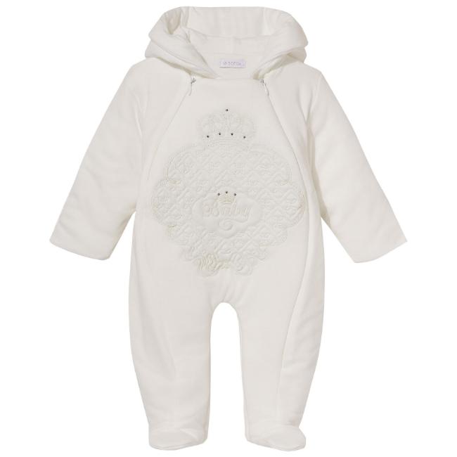 Picture of Sofija Baby Bambini Collection Front Opening Padded Pramsuit - Ivory