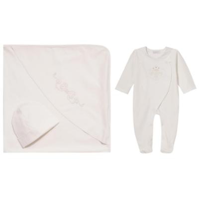 Picture of Sofija Baby Bambini Collection Babygrow Hat & Swaddle Set X 3 - Ivory
