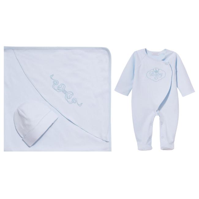 Picture of Sofija Baby Bambini Collection Babygrow Hat & Swaddle Set X 3 - Blue