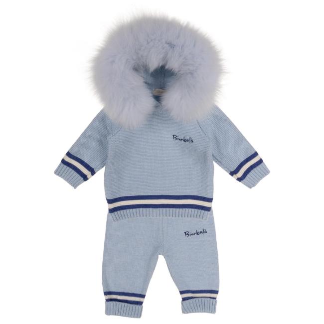 Picture of Bimbalo Baby Boys Knitted set with Detachable Trim - Pale Blue Navy