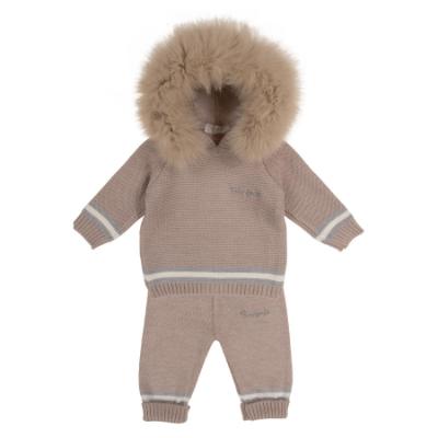 Picture of Bimbalo Baby Boys Knitted set with Detachable Trim - Beige Grey Ivory